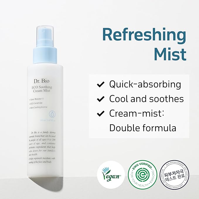 ECO Soothing Cream Mist (5.07oz/150ml), Face and Body Mist for Senstive Skin, Immediate Hydration and Soothing with Probiotics, Moisturizer for Dry Skin, Korean Skin Care, Travel Size