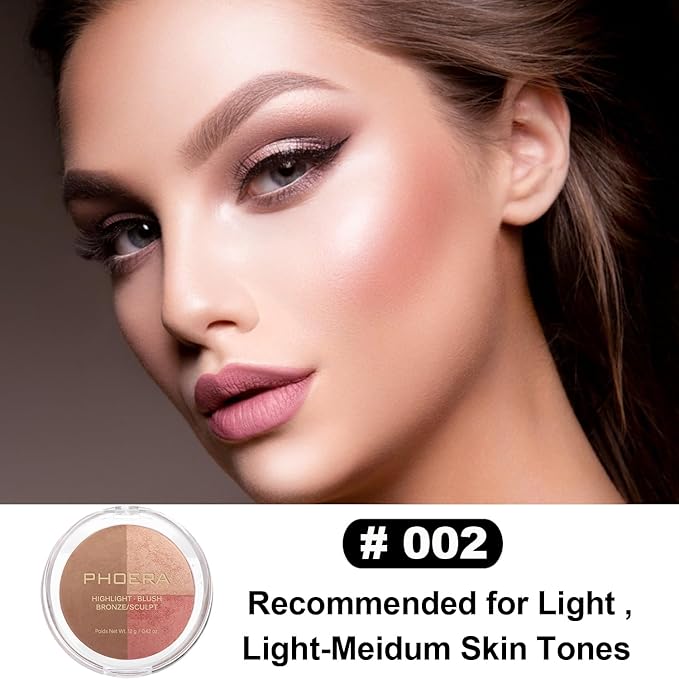 PHOERA Foundation, PHOERA Contour Palette,Shades with Highlighter & Contour/Buff Beige+Sand+#002)