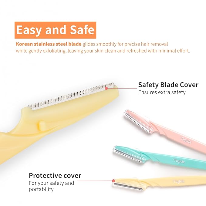 Tinkle Dermaplaning Tool 12ct, Dermaplane Razor for Women, Safe and Easy Peach Fuzz Remover, Eyebrow Trimmer with Protective Cover (4 Packs of 3)