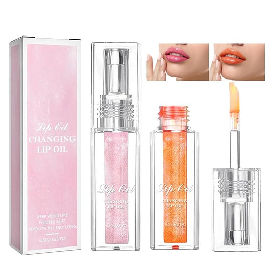 2PCS Magic Color Changing Lip Oil, Moisturizing Nourishing Lip Oil,Light Colour Gloss Non-sticky Lip Oil For Dry Lips Lip Care