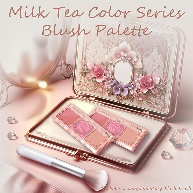 3 Color Matte Pink Blush Palette with Brush,