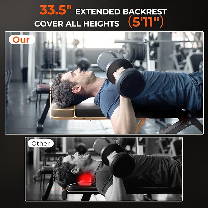 700-880LBS Adjustable Weight Bench - Bonvork Foldable Workout 80 X 40MM Heavy