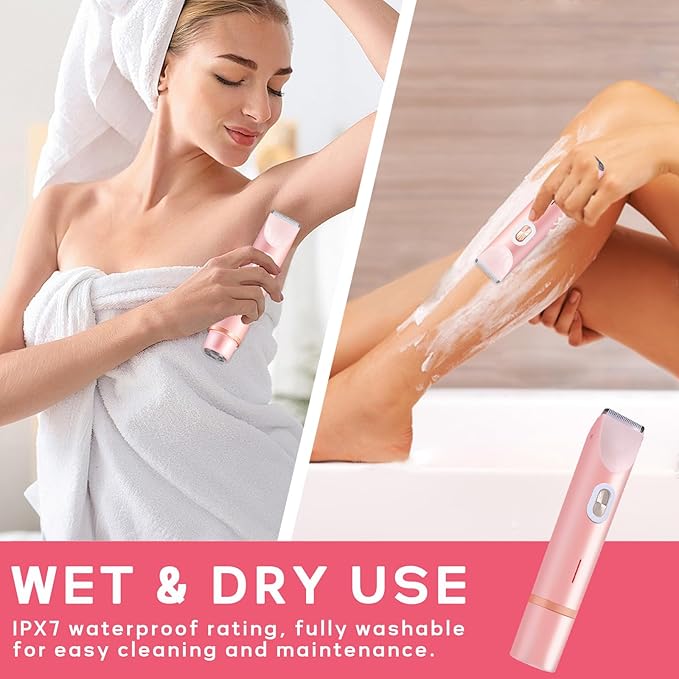 2025 New Electric Womens Shaver, 2-in-1 Body Shaver & Bikini Trimmer for Women, Waterproof Wet & Dry Use Body Hair Electric RazorTrimmer for Bikini Underarm Leg Arm Body Face (Pink)