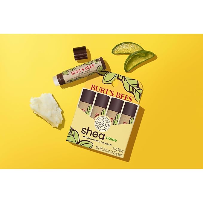 Burt's Bees Shea and Aloe Moisturizing Lip Balm, Lip Moisturizer With Responsibly Sourced Beeswax, Tint-Free, Natural Origin Conditioning Treatment, 4 Tubes, 0.15 oz.