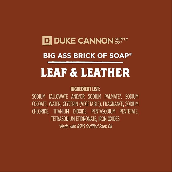 Duke Cannon Supply Co. Big Brick of Soap Bar for Men Leaf + Leather (Amber & Woodsy Scent) Multi-Pack - Superior Grade, Extra Large, Masculine Scents, All Skin Types, Paraben-Free, 10 oz (3 Pack)