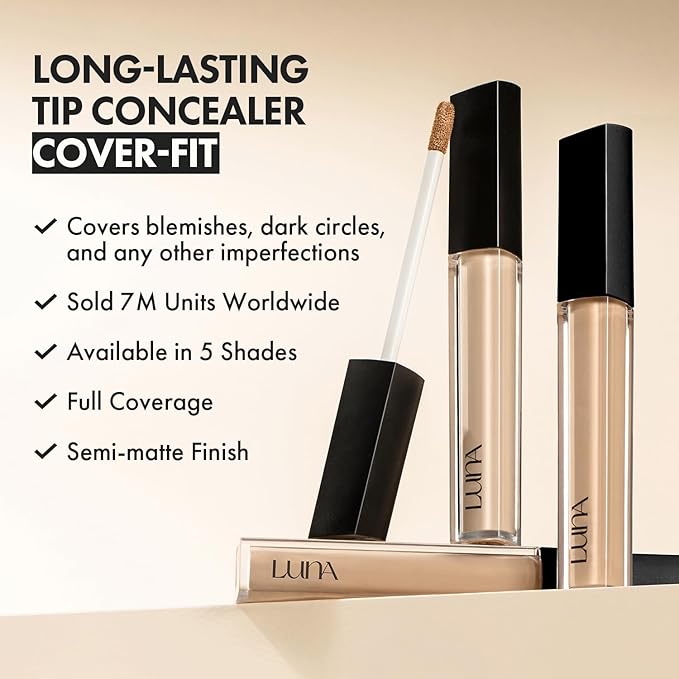 LUNA Long-Lasting Tip Concealer Cover-Fit (#02 Beige) Full 0.26 Fl Oz