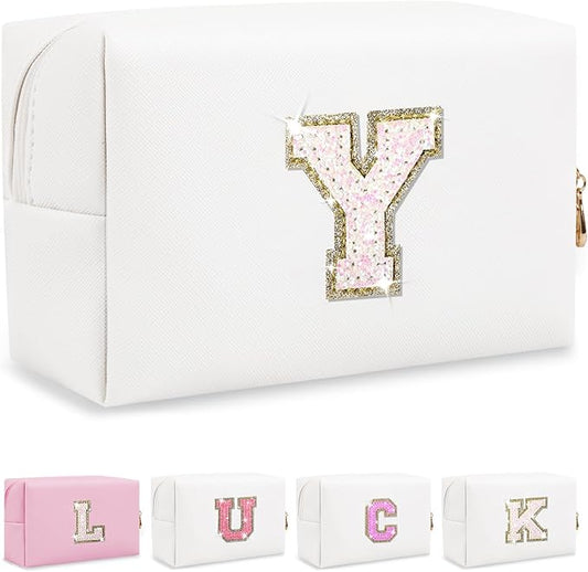 Initial letter patch makeup bag,