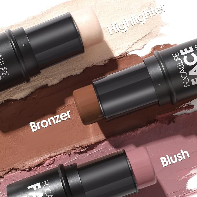 FOCALLURE 3 Pcs Cream Contour Sticks,Shades with Highlighter Finishing Makeup,NEUTRAL