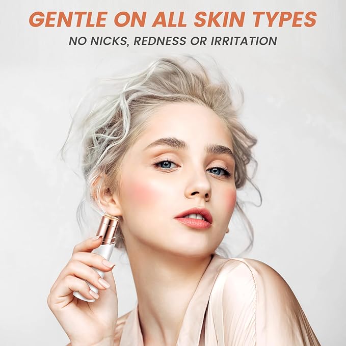 Facial Hair Remover for Women- as Seen on TV Painless Face Shaver -Mini Hair Remover, Electric Razor Shaver Portable Bikini Epilator for Lips, Chin(White+2 Heads)