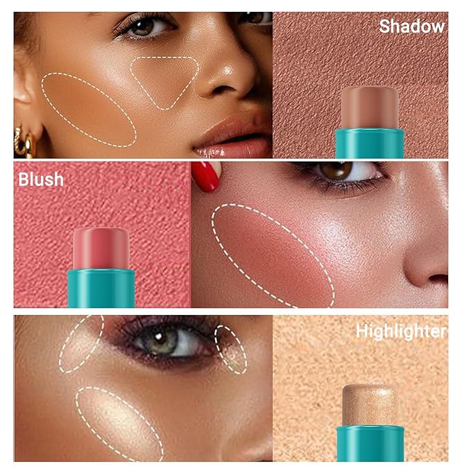 3pcs Face Contour Stick, Highlighter Stick Blush Stick Teen Girls