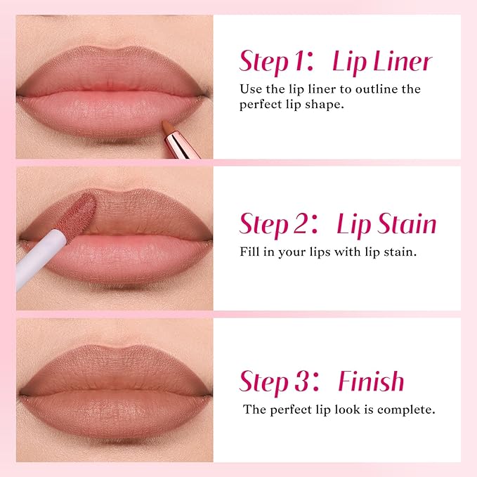 2-IN-1 Lip Liner and Lip Stain, High Pigmented Long Lasting Velvet Lip Tint, Well-Defined Lipliner, Weightless Waterproof Not Animal Tested, Matte Finish Makeup