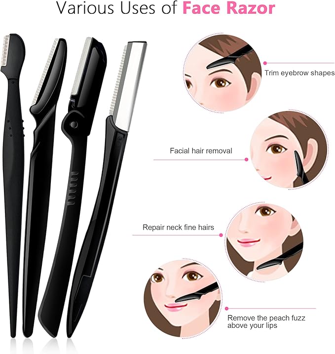 Eyebrow Razor Pack, Multipurpose Dermaplaning Face Razors for Women Facial Hair Removal/Exfoliating/Eyebrow Face Shavers/Peachfuzz, Bulk Straight Eyebrow Trimmers for Women