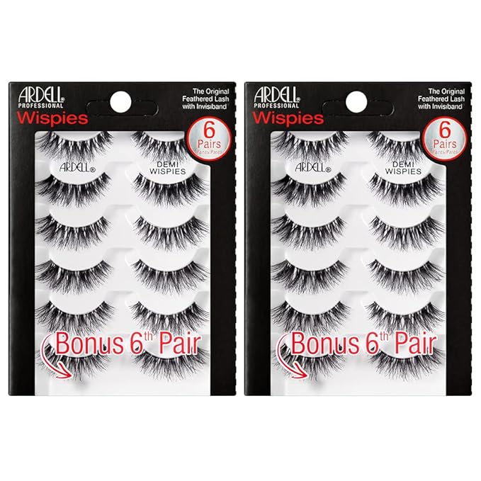 Ardell Demi Wispies False Eyelashes Multipack – Natural Lashes Wispy with Invisiband for Lightweight Comfort, 6 Pairs x 2 Pack