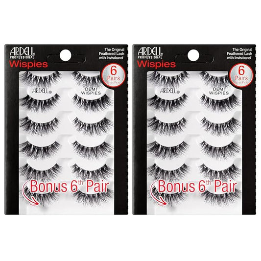 Ardell Demi Wispies False Eyelashes Multipack – Natural Lashes Wispy with Invisiband for Lightweight Comfort, 6 Pairs x 2 Pack