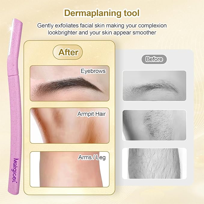 Eco-Friendly Women's Dermaplaning Razor - Multipurpose Exfoliating Tool with Anti-Cut Blades & Biodegradable Handle for Silky Skin & Perfect Brows (Purple-Pink)