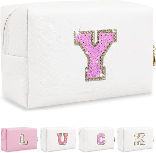 Initial letter patch makeup bag,