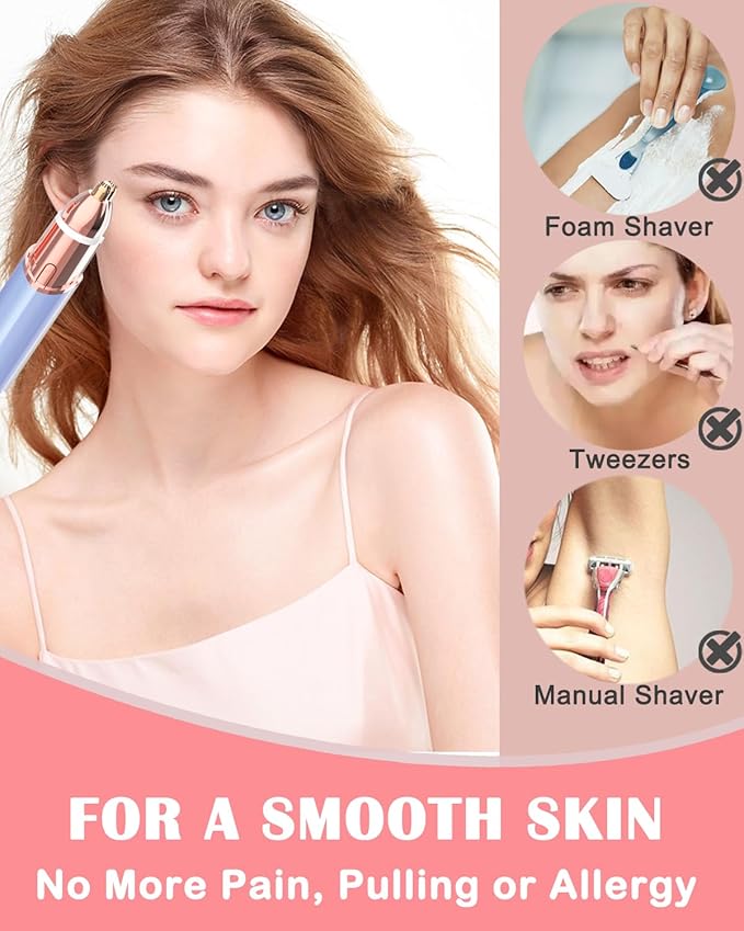 Facial Hair Remover and Eyebrow Trimmer - 2 in 1 Facial Hair Removal Epilators for Women - Rechargeable Travel Face Hair Razor Bikini Shaver for Face Peach Fuzz Lips Chin Armpit Body (Blue)