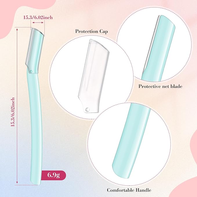 Lasnten 6Pcs Dermaplane Razor Eyebrow Facial Razor for Women Men Single Blade Multipurpose Eyebrow Trimmer Skin Hair Removal Shaver Face Razor Dermaplaning Exfoliating Tool Include Blade Cover(Blue)