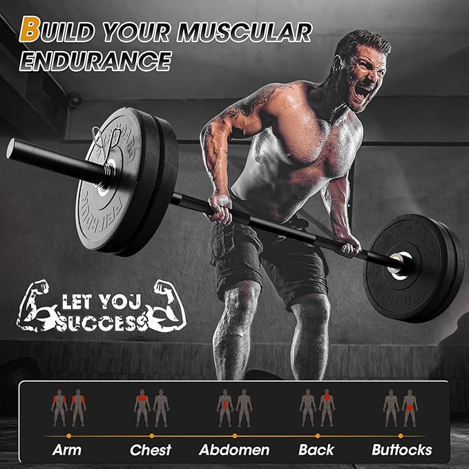 FEIERDUN Olympic Barbell EZ Curl Bar 47in/4ft/5ft/6ft/7ft for Weightlifting 2 inch 2 Spring