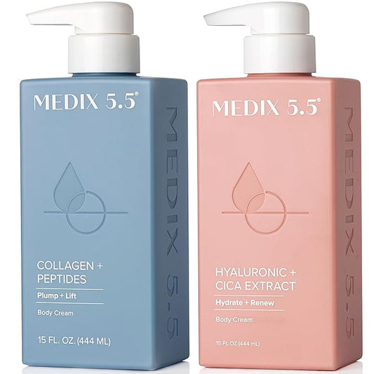 Medix 5.5 Firming Collagen Cream + Hyaluronic Acid Body Lotion 2PC Set, Anti Aging Firming Lotion & Face Moisturizer For Women, Crepey Skin, Stretch Marks, & Dry Skin, Skin Care Products, 2PC Bundle
