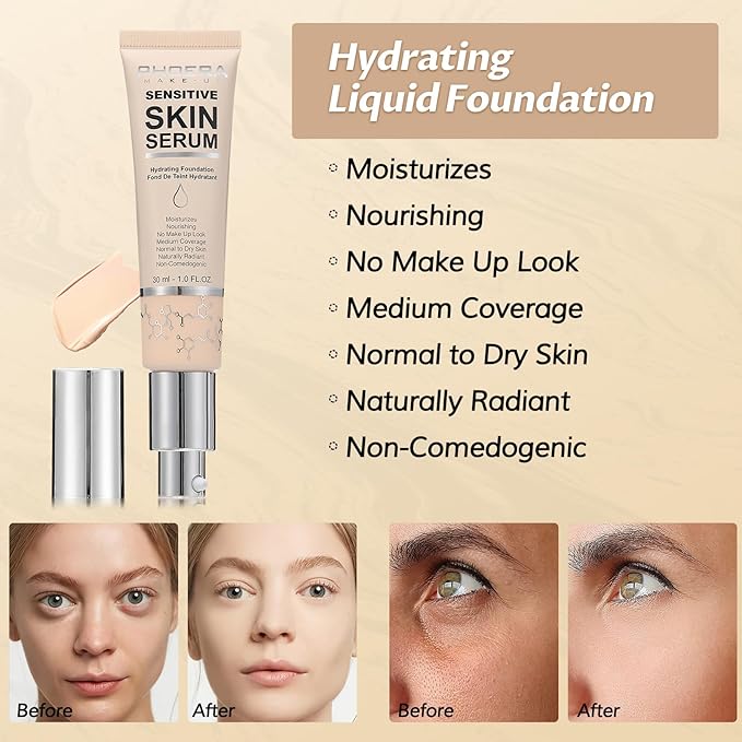 Phoera Foundation Makeup,Flawless Soft Matte Full Coverage with Beige, 1PC)