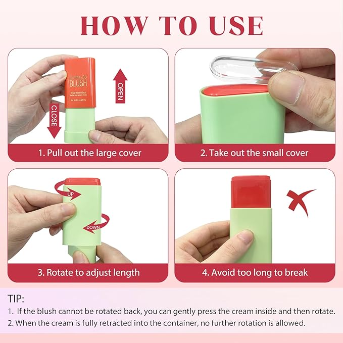 Blush Stick for Cheeks - Cream Makeup Blush Wand, Solid Moisturizer Stick for Cheeks Tint, Natural Blendable Waterproof Korean Matte Long-Lasting Smooth Blushes (#03 Coral Orange)