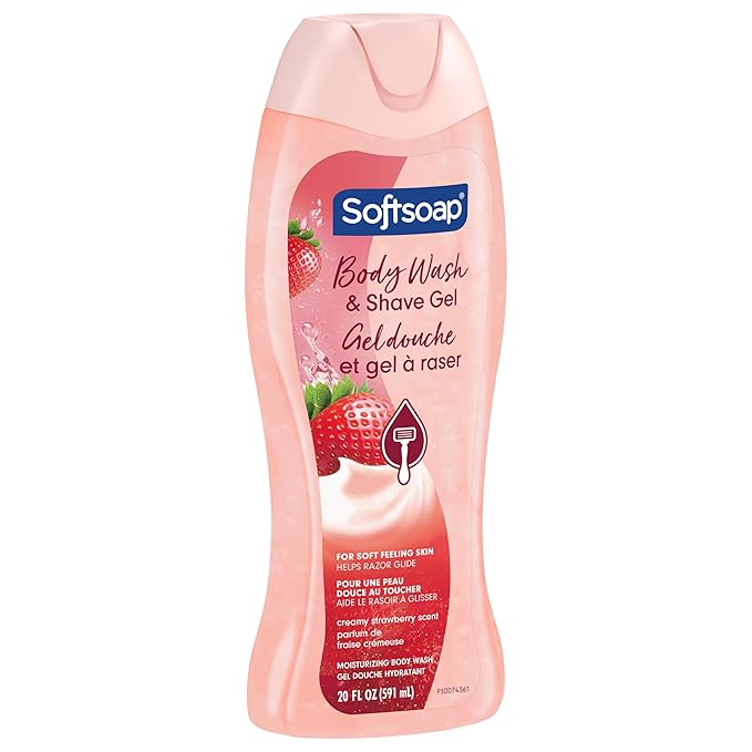 Softsoap Moisturizing Body Wash and Shave Gel, Creamy Strawberry Scent, 20 fl oz Bottle (Pack of 4)
