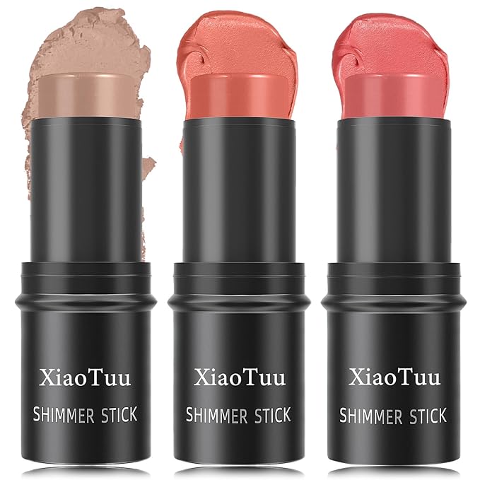 3 Pcs Cream Blush Stick Set,Face Shadow Shading & Eyes(04#,05#,06#)