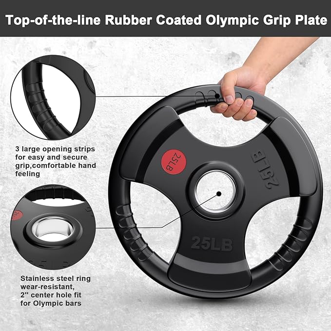 GIKPAL Bumper Plates 2-inch Rubber 10lbs-55lbs