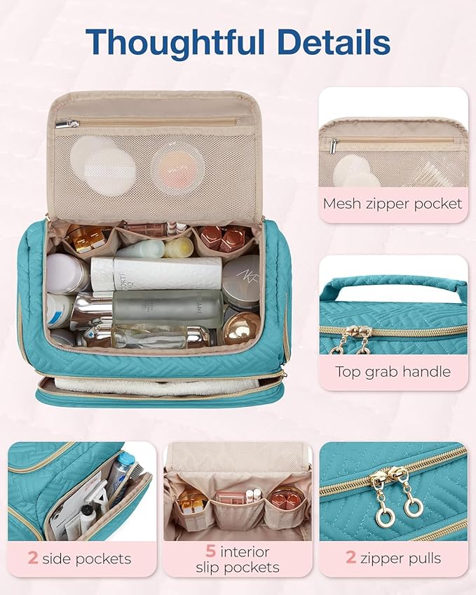 BAGSMART Travel Toiletry Bag, Large Wide-open Travel Bag for Toiletries, Makeup Cosmetic Travel Bag with Handle