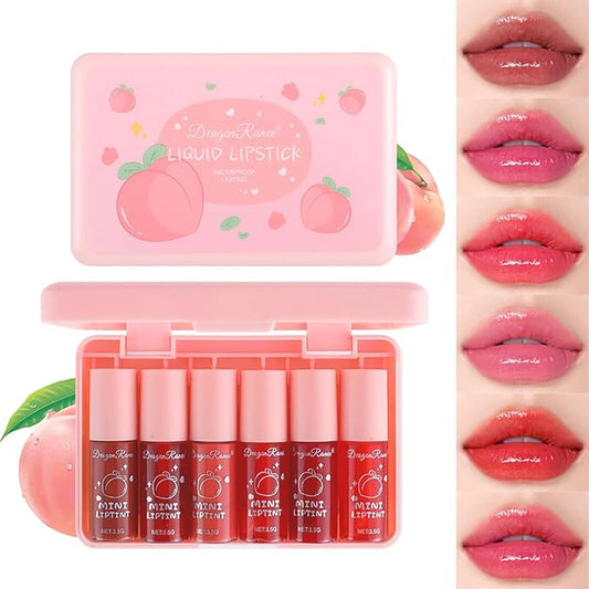 6 Colors Peach Lip Tint Stain Set, Korean Lip