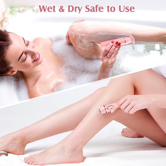 Trimmer Women, 4 in 1 Electric Razor for Women, Facial Shavers for Women, Portable Travel Womens Electric Razor for Face Beard Eyebrow Leg Arm Bikini Armpit Pubic Hair, Pink