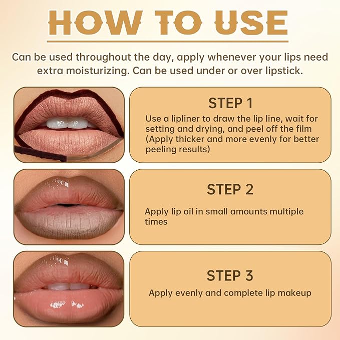 Peel Off Lip Liner Stain Tattoo, Long Lasting Waterproof Lip Stain Peel off, Tattoo Brown Lip Liner and Lip Gloss Combo, Non-Stick Cup Nourishing Lip Gloss Set Lipstick Makeup