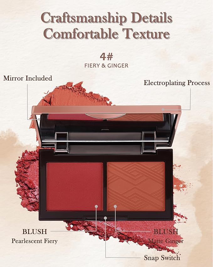 Matte Blush Powder Palette-2Colors Cruelty-Free Buildable Facial Cheek for Women-04