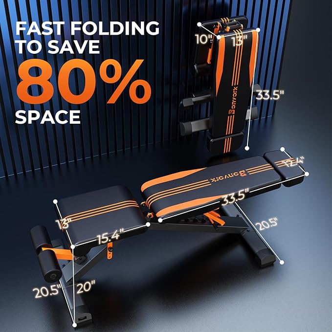 700-880LBS Adjustable Weight Bench - Bonvork Foldable Workout 80 X 40MM Heavy