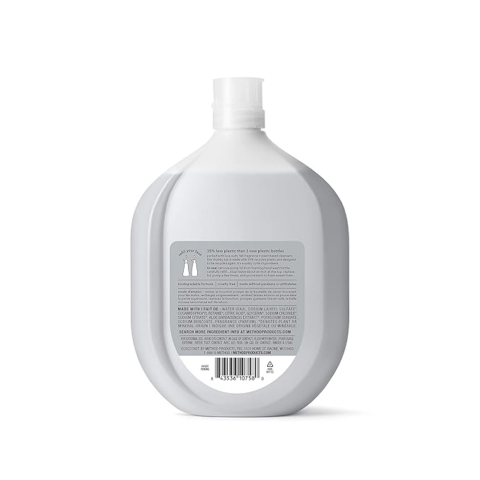 Method Premium Foaming Hand Wash Refill, Vetiver + Amber, Recyclable Bottles, Biodegradable Formula, 28 fl oz (Pack of 4) (Packaging May Vary)