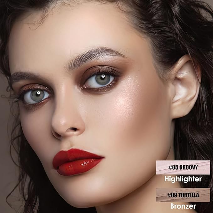 FOCALLURE 2 Pcs Mineral Cream Contour Stick,Moisturize Highlighter Illuminator Makeup,Fair