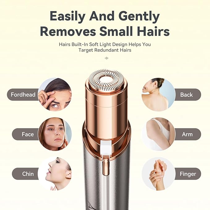 Facial Hair Remover for Women,Painless Hair Shaver Rechargeable with LED Light, Flawless Lady Face Electric Razor,The Great Female Mustache Removal (Rose Gold)