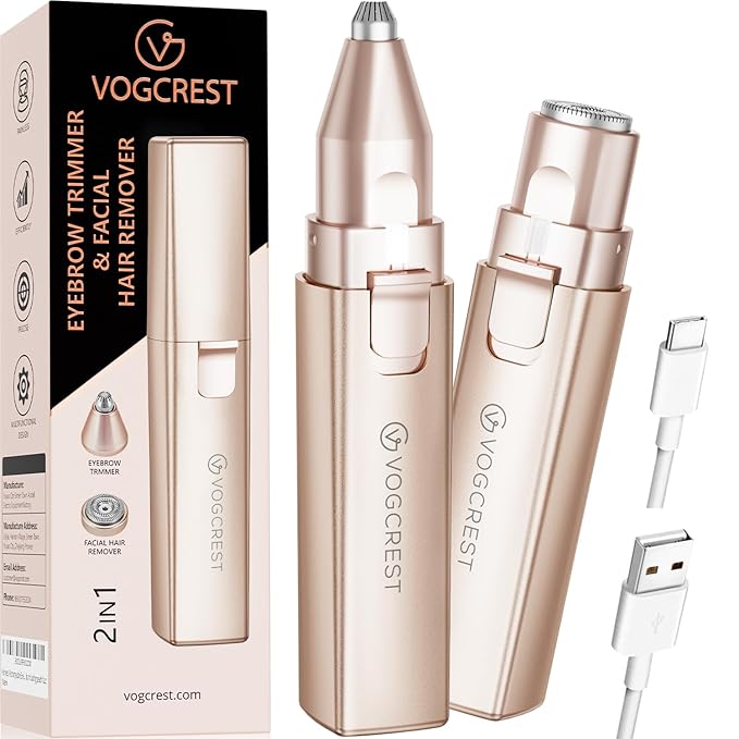 Rechargeable Facial Hair Removal for Women: 2-in-1 Electric Eyebrow and Facial Hair Removal Device - Suitable for eyebrows chin cheeks Features a built-in LED light