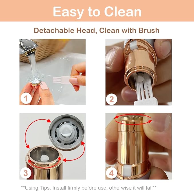 Facial Hair Removal Eyebrow Trimmer - Facial Shaver Device 2 in 1 Remover for Face Peach Fuzz Eyebrow Nose Ear Hair Chin Lips Armpit with LED Light Rechargeable for Women Men Travel Size (White)