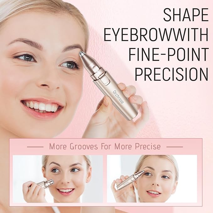 Rechargeable Facial Hair Remover for Women: 2-in-1 Device for Shaping Eyebrows and Removing Face Peach Fuzz(Rose Gold)