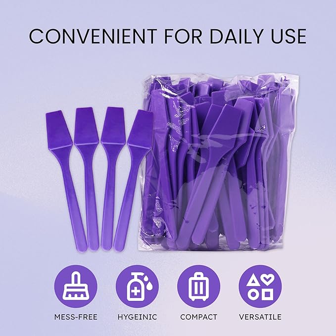PANA 200pcs Cosmetic Make Up Disposable Plastic 2.5" Spatulas Skin Care Facial Cream Mask Spatula (PURPLE-200 Pieces in a Box)