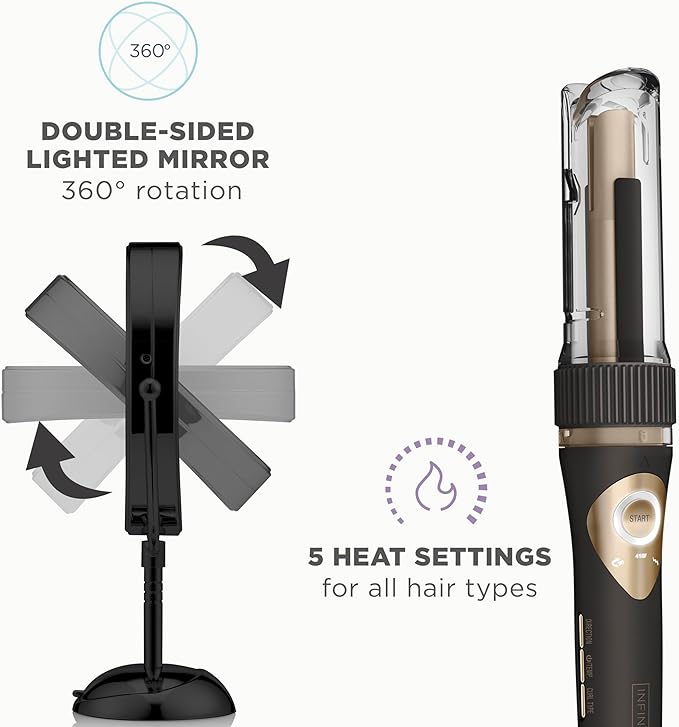 Conair Limited Edition Bundle | INFINITIPRO by CONAIR Curl Secret Automatic Curling Iron in 3/4-inch Barrel - and - Conair Lighted Makeup Mirror | Black | Amazon Exclusive