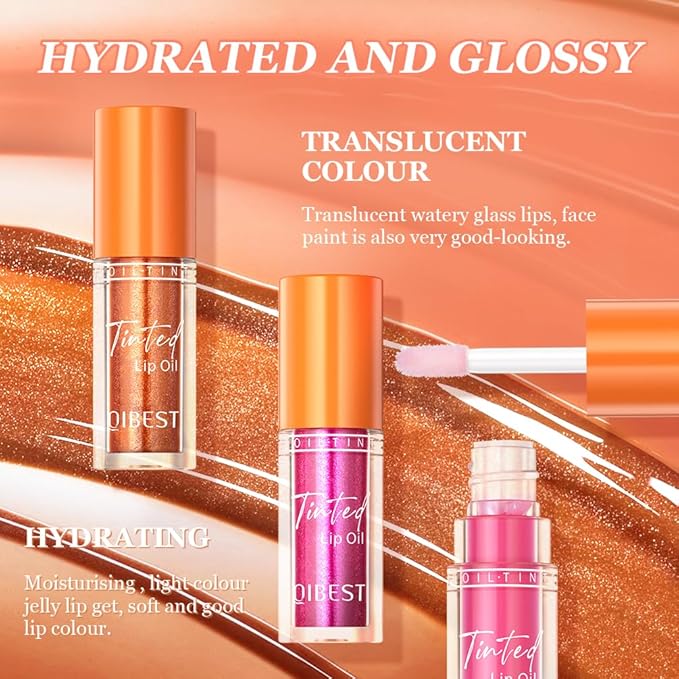 4 Colors Fat Lip Oil Drip,Lip Oil Lip Glaze Hydrating Lip Glow Oil Big Brush Head Moisturizing Lip Gloss,Shiny Transparent Lip Gloss Plumping,Clear Tint Shiny and Vegan,Moisturizing Non-Sticky (SET B)