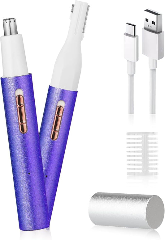 Nose & Eyebrow Trimmer for Women and Men,2025 Rechargeable Ear Razor & Face Shaver,Lady's Painless Portable Facial Hair Removal with Comb, Dermaplane Tool for face,Lips,Body,Leg (Blue)