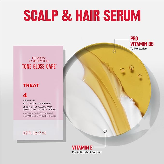 Revlon ColorSilk Tone + Gloss + Care Demi Permanent Hair Color, Dye Kit with Leave-In Scalp and Haircare Serum, 2x Shinier, 4x Stronger, 4RV Burgundy, 4.5 fl oz