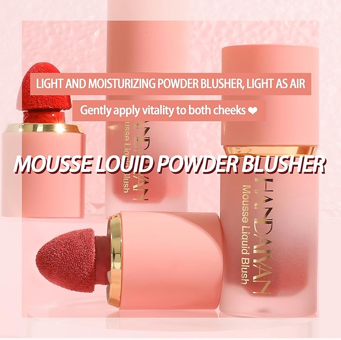 AKARY Mousse Liquid Blush, Soft Cream Makeup Blush, Tint(01#Love Cake)