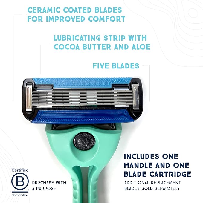 Preserve POPi Shave 5 Razor System Made with Recycled Ocean Plastic and 5-blade cartridge, Charcoal Grey