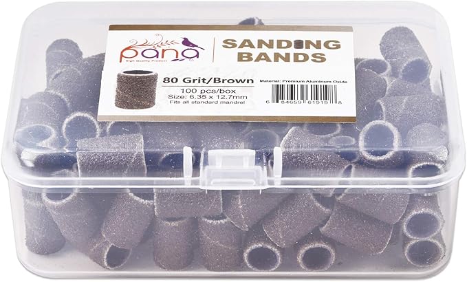 PANA 100 Pieces Nail Sanding Bands Professional Nail Manicure Great Fit for Nail Drill Bits for Acrylic Nails (80 Grit, Brown)
