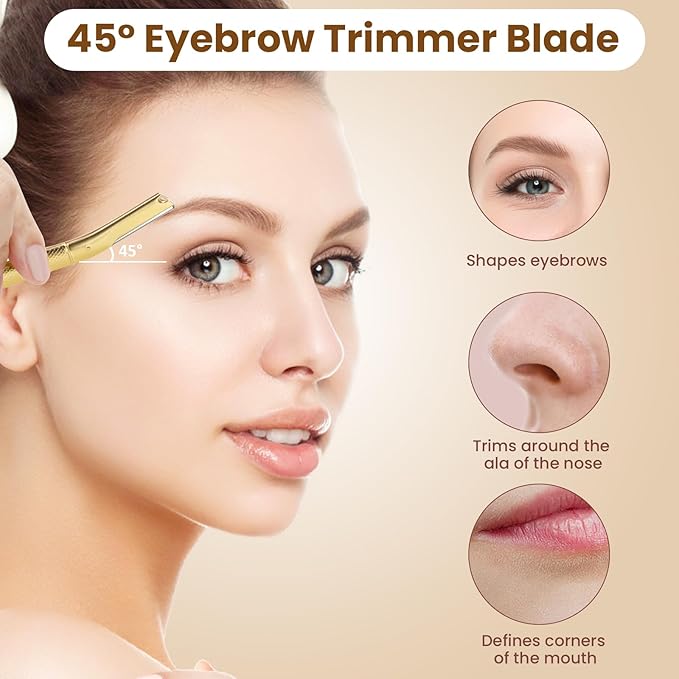 Dermaplaning Tool for Face, Dermaplane Razor for Peach Fuzz with Metal Grip, Professional Eyebrow Razor for Women, Facial Razor for Women Gold (12 Replaceable Blades)